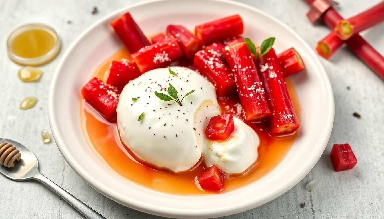 Dessert rapide : burrata à la rhubarbe fondante