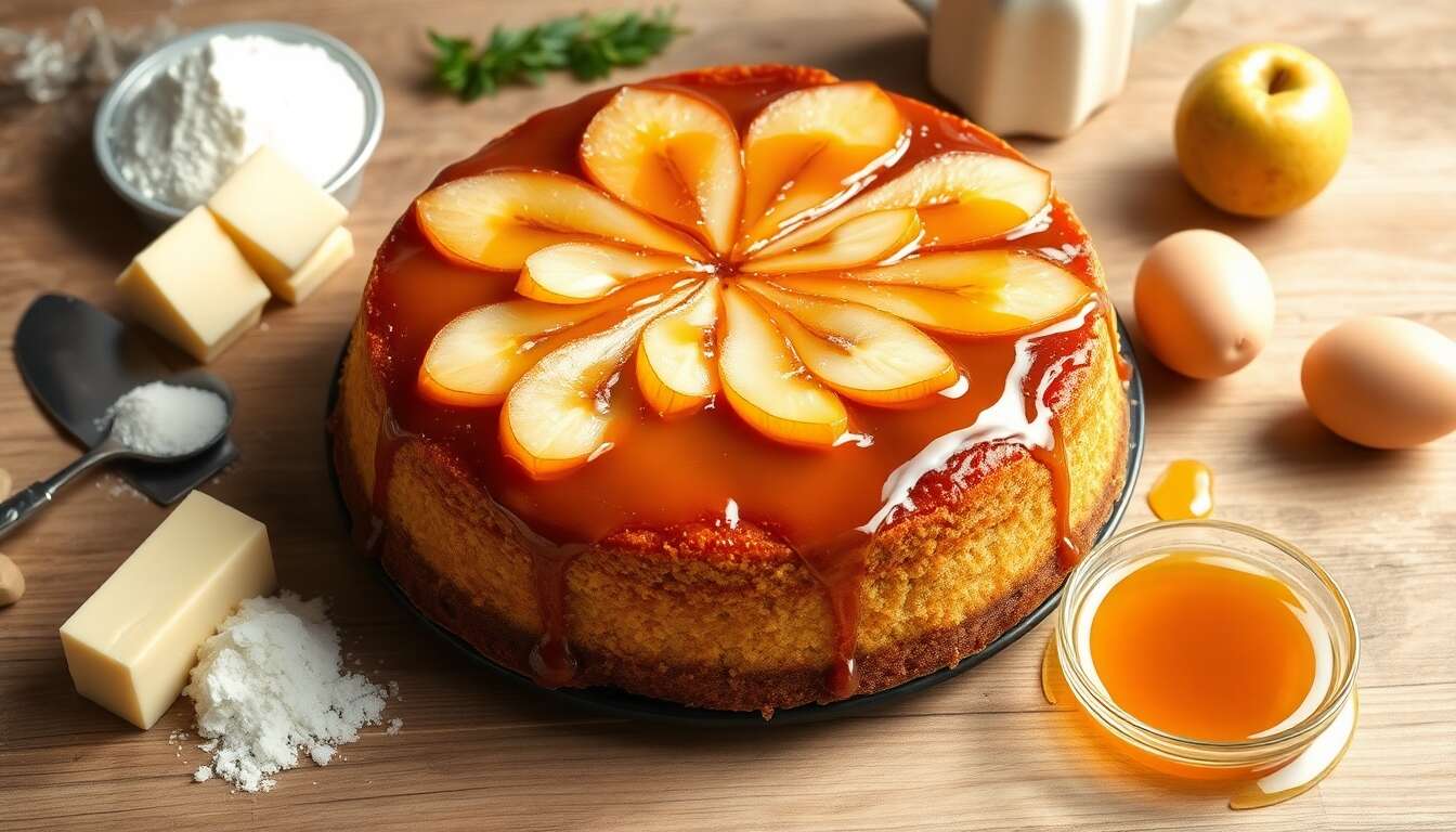 Gâteau renversé aux poires : recette savoureuse