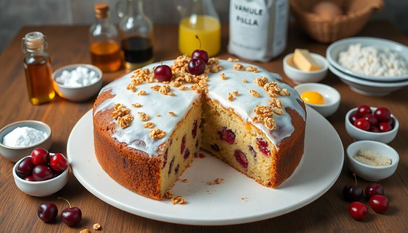 Cake aux cerises confites et granola : une recette gourmande