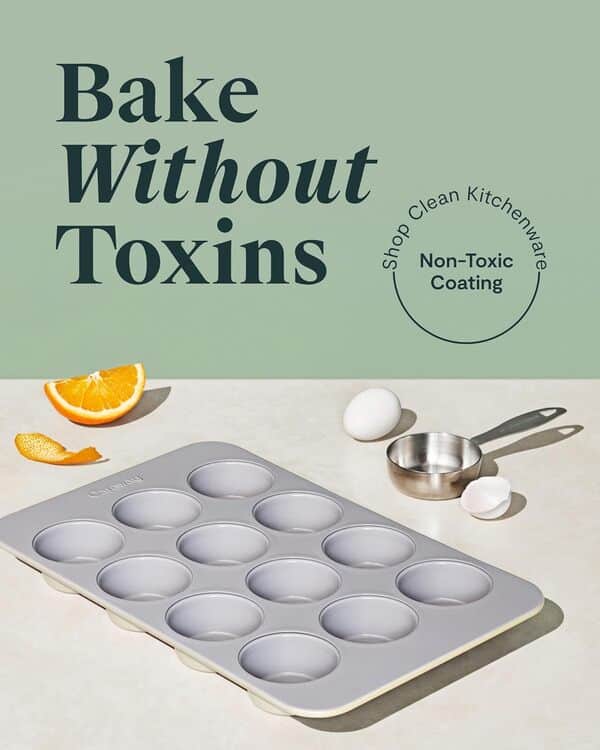 Caraway Lot de 12 moules à muffins en céramique antiadhésive – Revêtement en céramique naturellement lisse – Non toxique, sans PTFE et PFOA – Parfait pour les cupcakes, muffins et plus encore – Gris