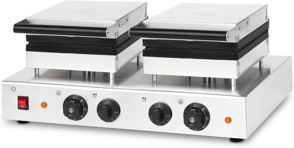 VERTES Gaufrier Professionnel Double à Gaufres Belges, 8 Gaufres en simultané, 160 Pièces/Heure, Réglable de 0 à 300°C, Minuterie, Anti-Adhérent, Machine avec Boîtier en Acier Inox, Waffle Maker 3200W