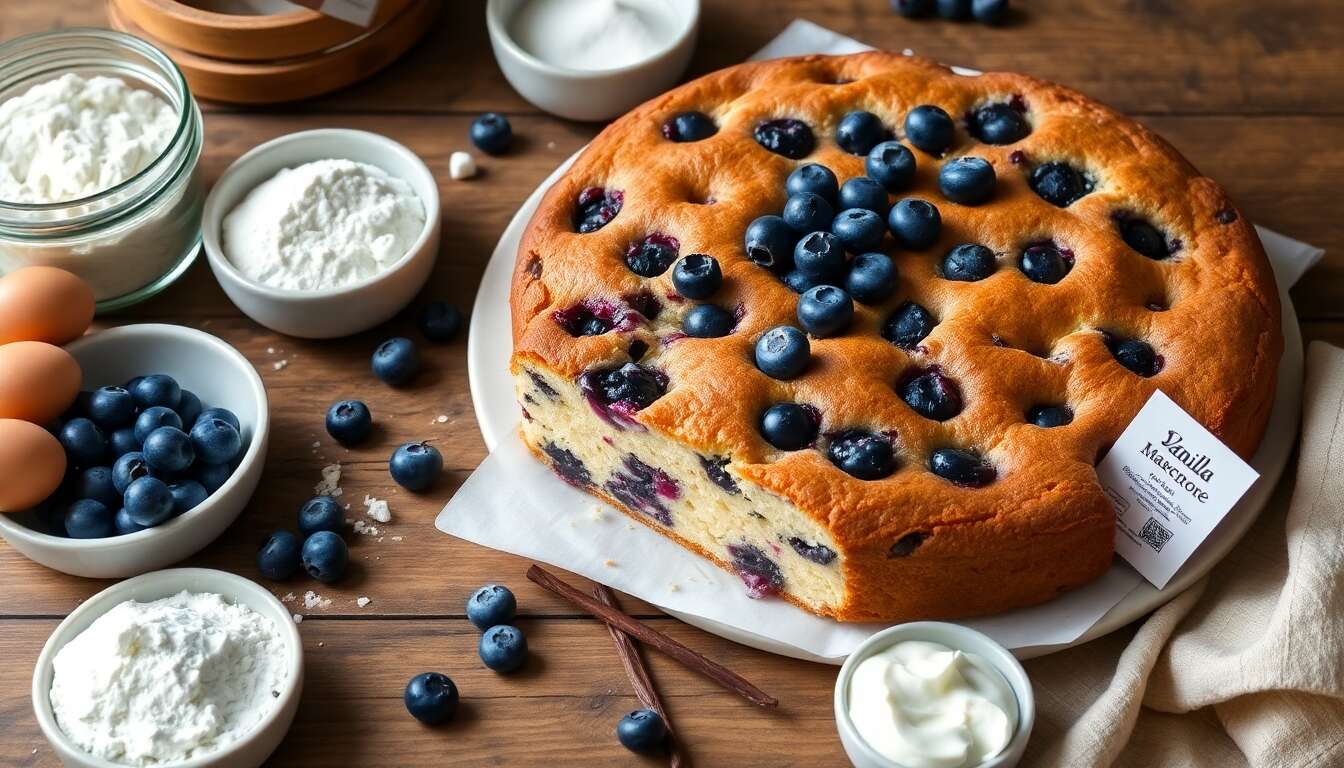 Gâteau moelleux aux myrtilles et mascarpone : recette délicieuse