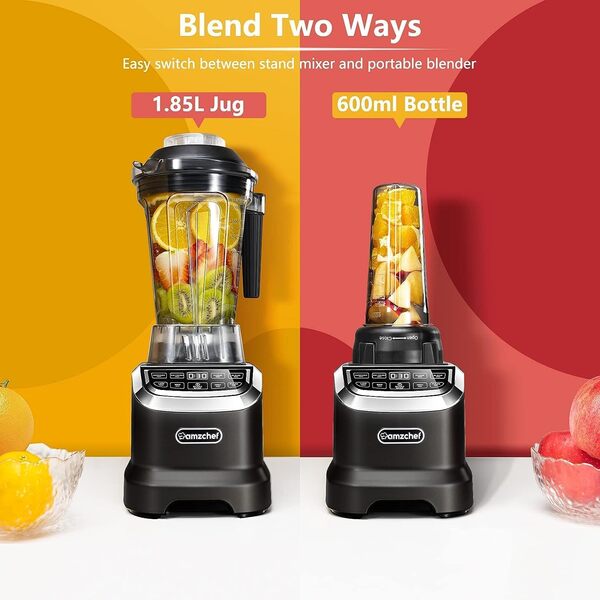 AMZCHEF Blender professionnel 1800 W, blender multifonctionnel avec écran tactile intelligent, blender électrique 6-lames en 3D - Noir [Classe énergétique A+++]