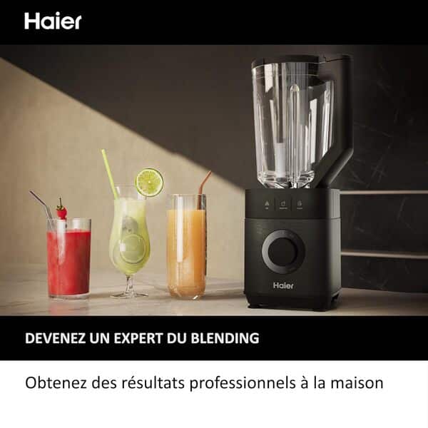 Haier I-Master Serie 5 Blender avec Broyeur à Glace, Smoothie, 5 Vitesses Variables, Fonction Pulse, Auto-Nettoyage, Bol en Verre 1.7L, Bouteille Personelle 0.6L, 1200W [Noir]