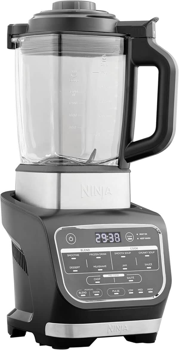 Ninja Foodi Blender Chauffant, 1000W, Capacité 1,7L, 10 Programmes Automatiques, Soupe, Velouté, Compote, Confiture, Smoothie, Brosse et Programme de Nettoyage, Noir HB150EU