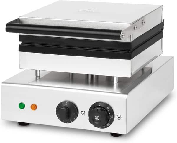 Gaufrier pour Gaufres sur Batonnet, 6 Gaufres en même temps, 120 Pièces par Heure, réglable 0°-300°C, Anti-Adhérent, Machine en Fonte avec boîtier en Acier Inox, Waffle Maker 1550 W, Minuterie