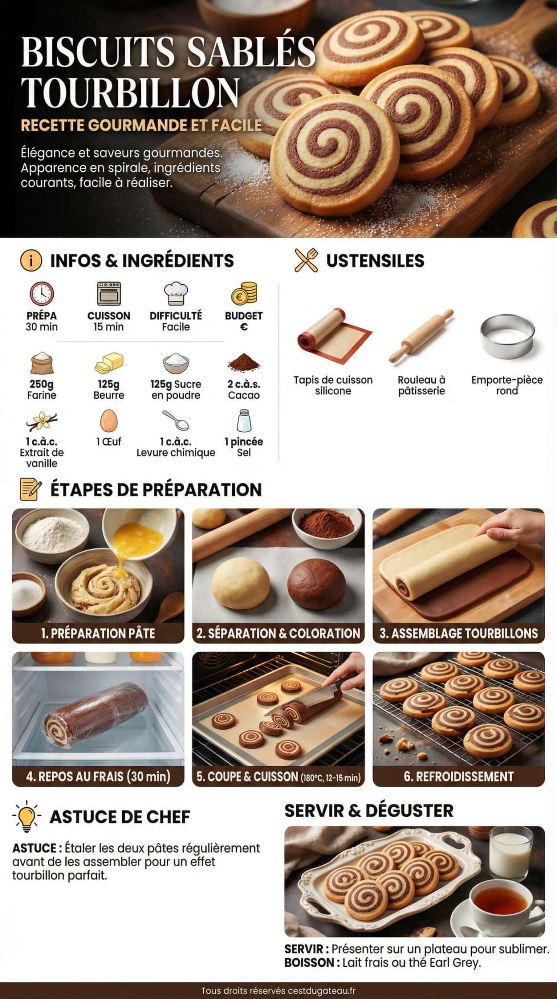 Infographie de la recette Biscuits Sablés Tourbillon : recette Gourmande et Facile Infographie de la recette Biscuits Sablés Tourbillon : recette Gourmande et Facile