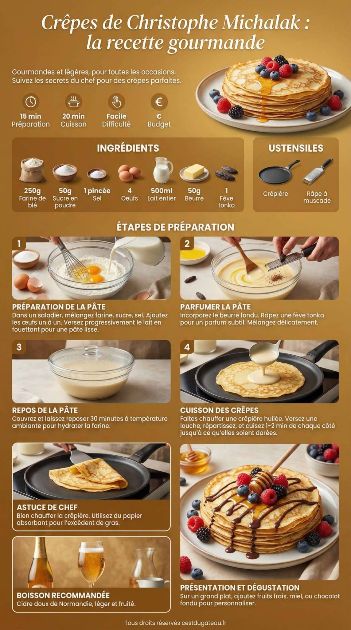 Fiche recette Cr&ecirc;pes de Christophe Michalak : la recette gourmande