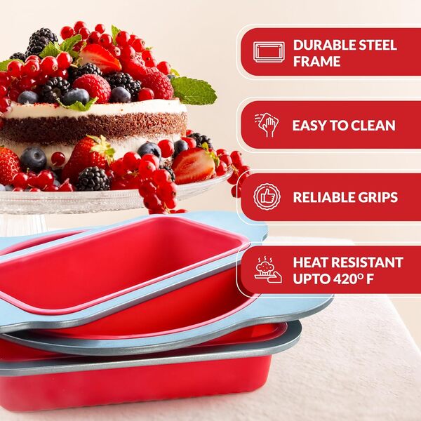 Boxiki Kitchen Set de moules à pâtisserie en silicone | Ensemble de cuisson professionnel en silicone antiadhésif, 3 pièces | Comprend un moule à gâteau rond, un moule à gâteau