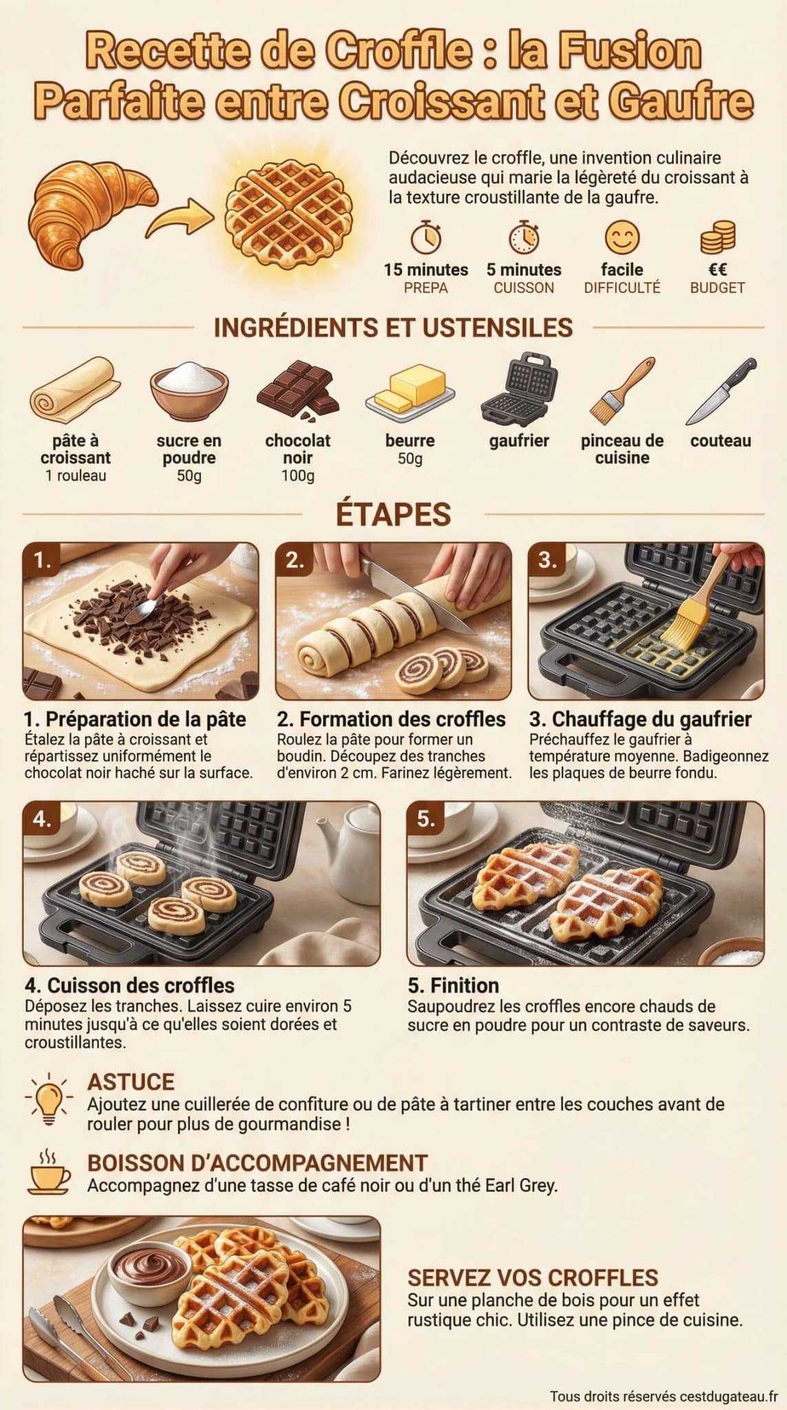 Fiche recette Recette de Croffle : la Fusion Parfaite entre Croissant et Gaufre