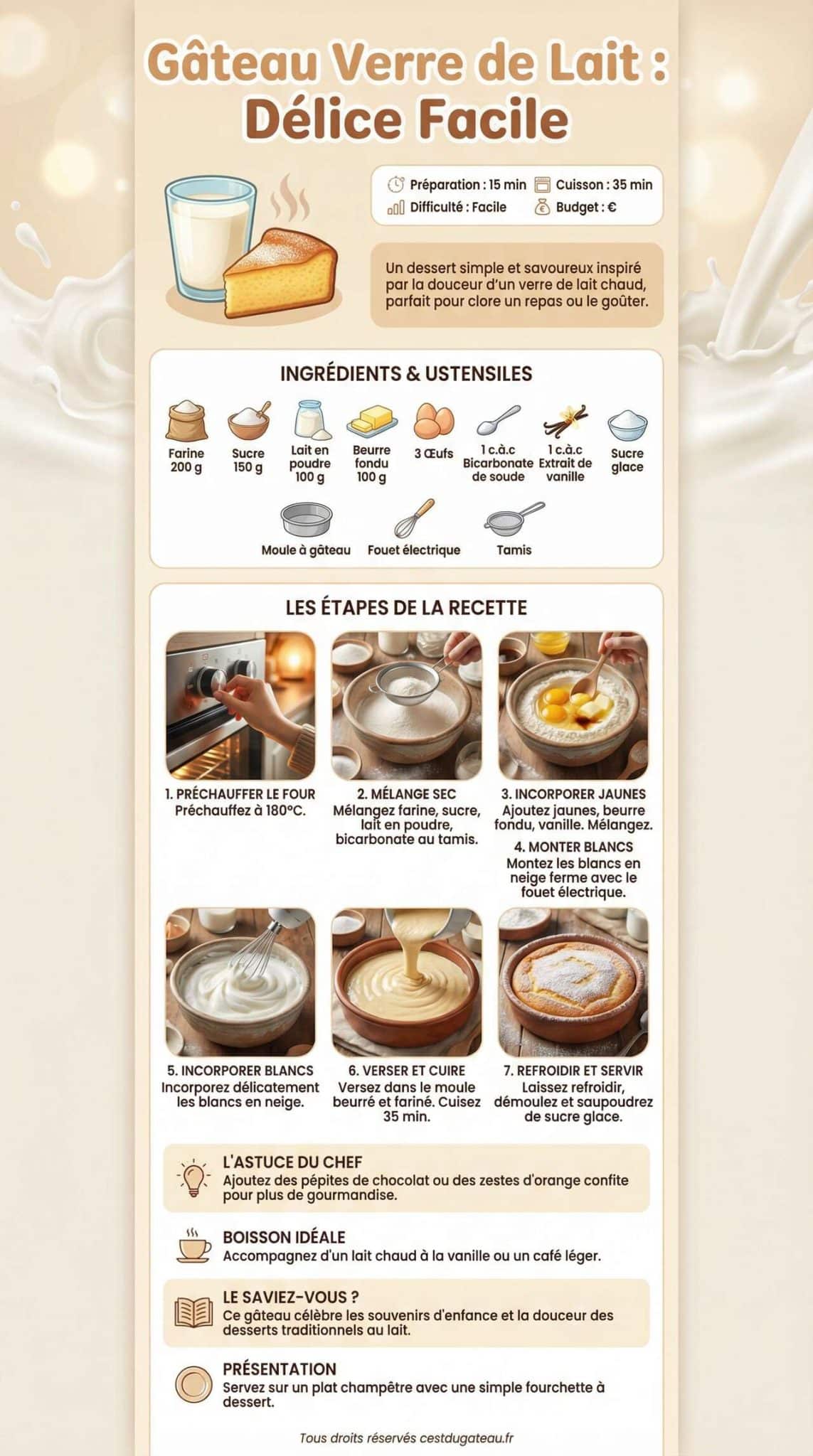 Fiche recette Recette du Gâteau Verre de Lait : délice Facile à Réaliser Fiche recette Recette du Gâteau Verre de Lait : délice Facile à Réaliser