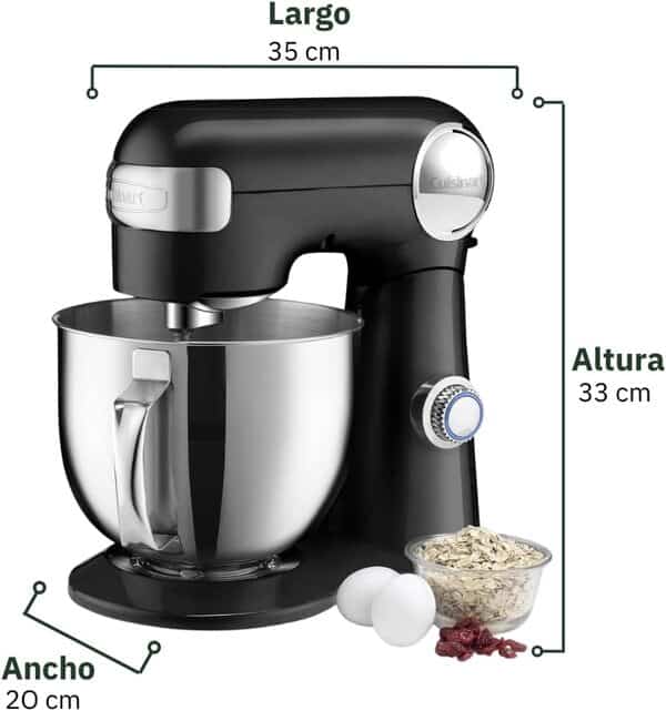 Cuisinart Batteur sur pied, 12 vitesses, bol en acier inoxydable de 5,5 litres, fouet de chef, palette de mélange, crochet pétrisseur, protection anti-éclaboussures avec bec verseur, onyx, SM-50BK,