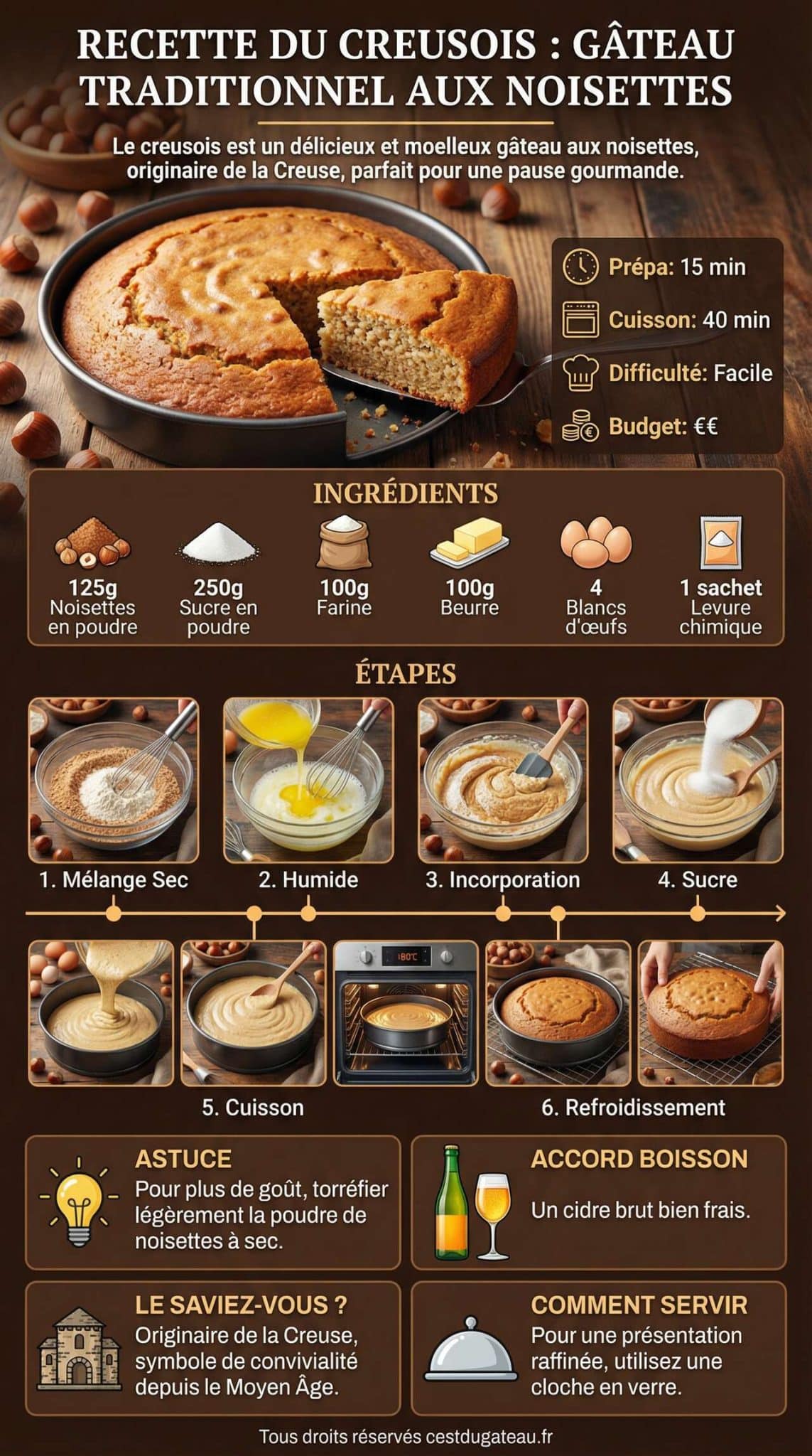 Fiche recette Recette du Creusois : g&acirc;teau Traditionnel aux Noisettes