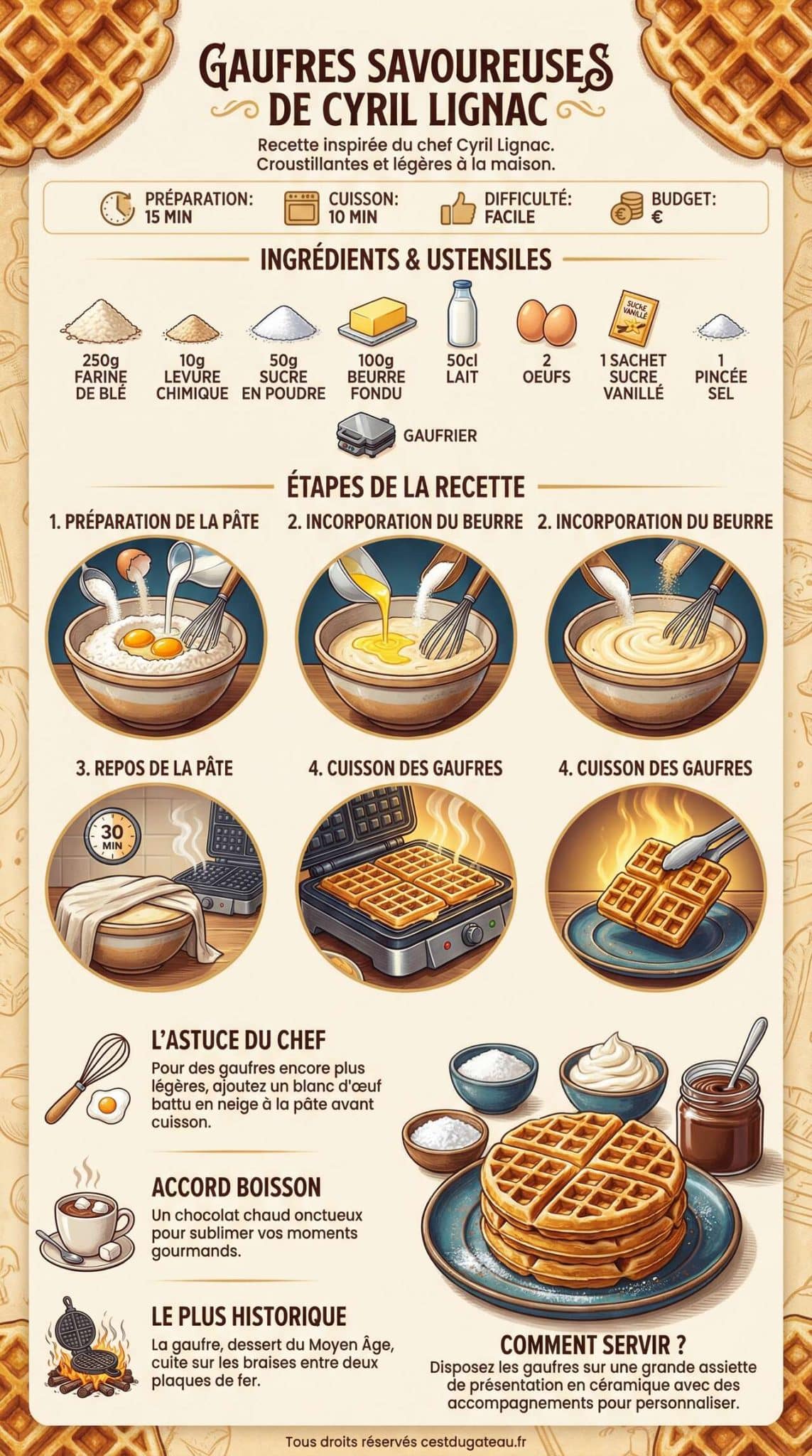 Fiche recette Recette de gaufres savoureuses de Cyril Lignac