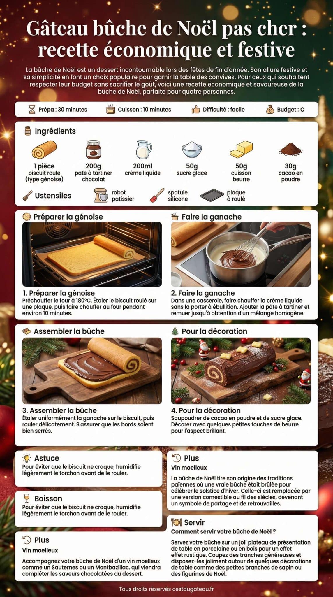 Fiche recette Gâteau bûche de Noël pas cher : recette économique et festive Fiche recette Gâteau bûche de Noël pas cher : recette économique et festive