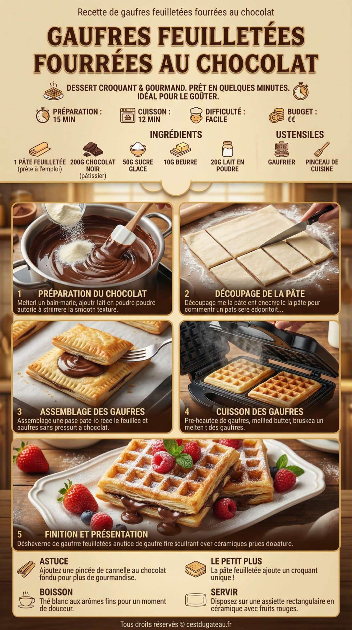 Fiche recette Recette de gaufres feuillet&eacute;es fourr&eacute;es au chocolat