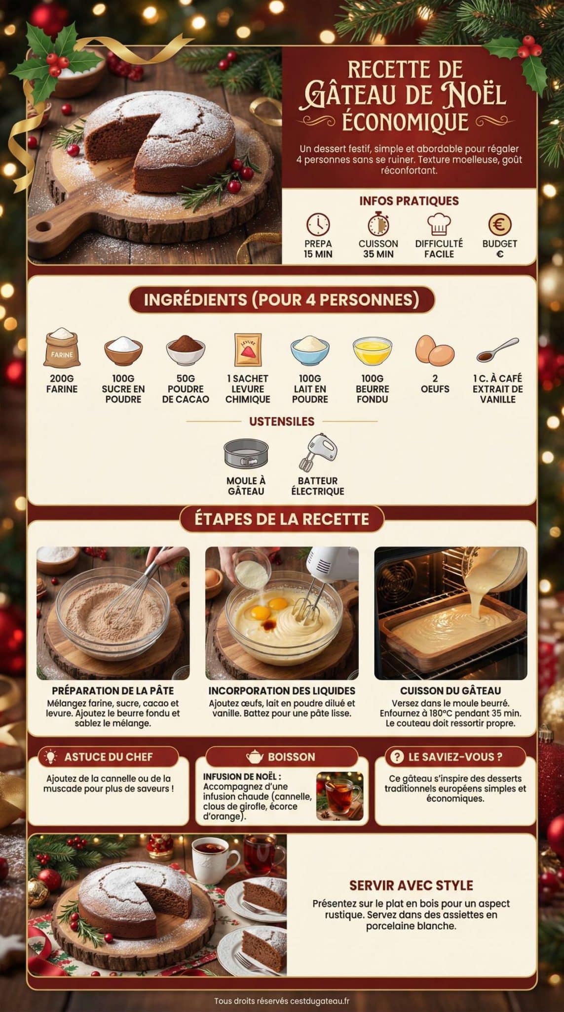 Fiche recette Recette de g&acirc;teau de No&euml;l &eacute;conomique