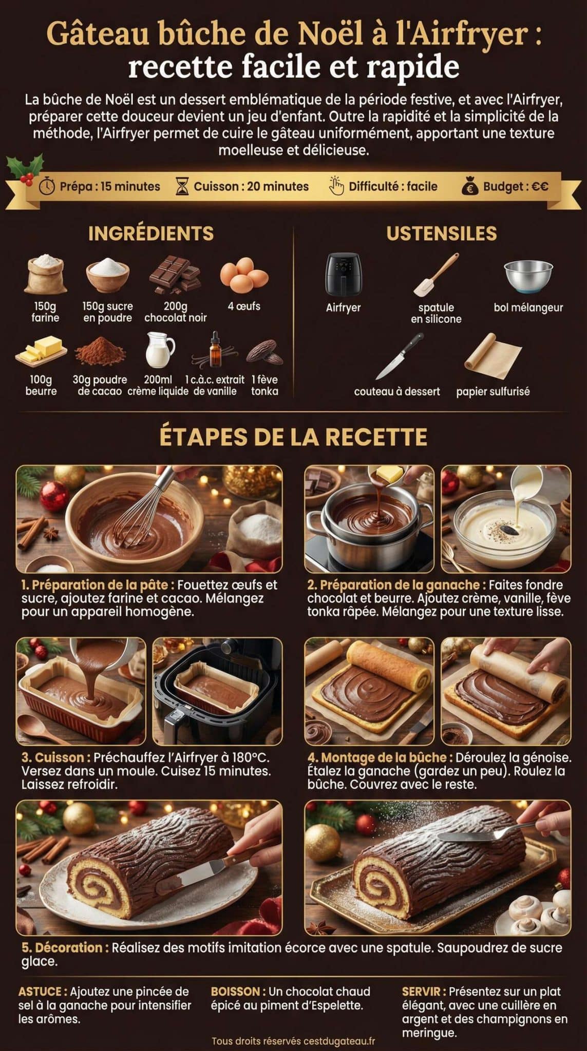 Fiche recette G&acirc;teau b&ucirc;che de No&euml;l &agrave; l'Airfryer : recette facile et rapide