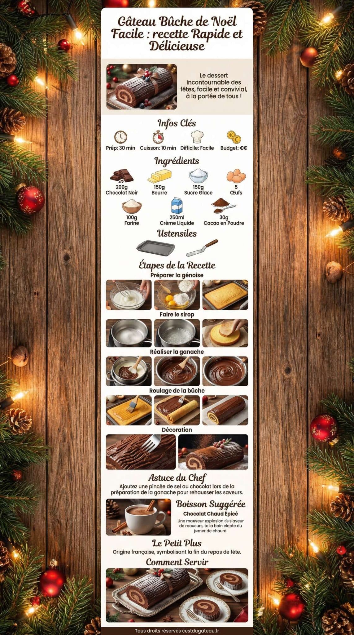 Fiche recette G&acirc;teau B&ucirc;che de No&euml;l Facile : recette Rapide et D&eacute;licieuse