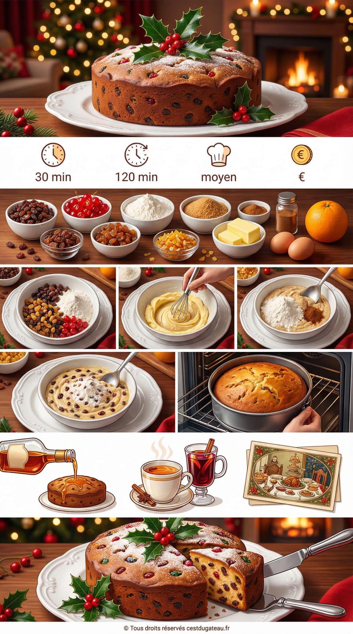 Fiche recette Recette de Christmas Cake : g&acirc;teau de No&euml;l anglais pas cher