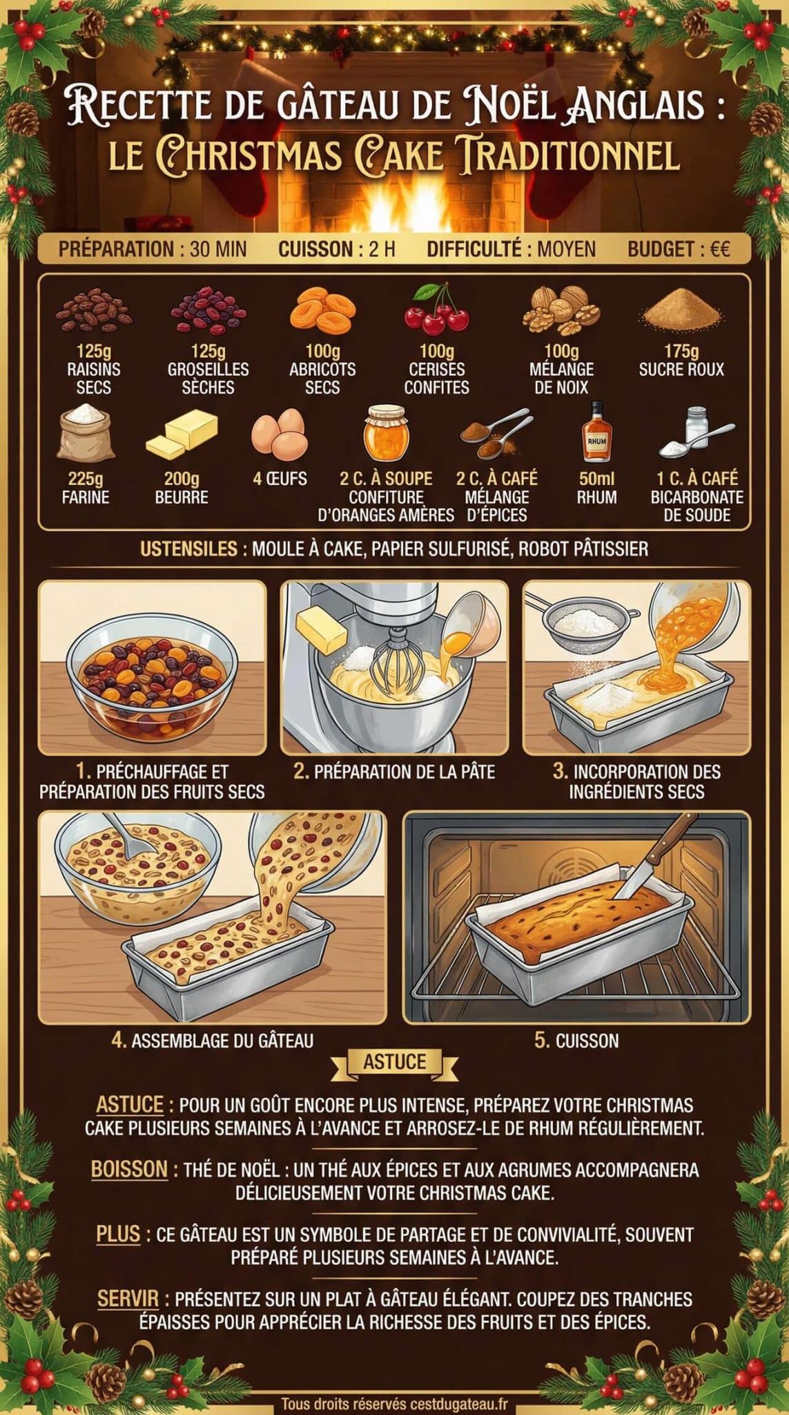 Fiche recette Recette de gâteau de Noël anglais : le christmas cake traditionnel Fiche recette Recette de gâteau de Noël anglais : le christmas cake traditionnel