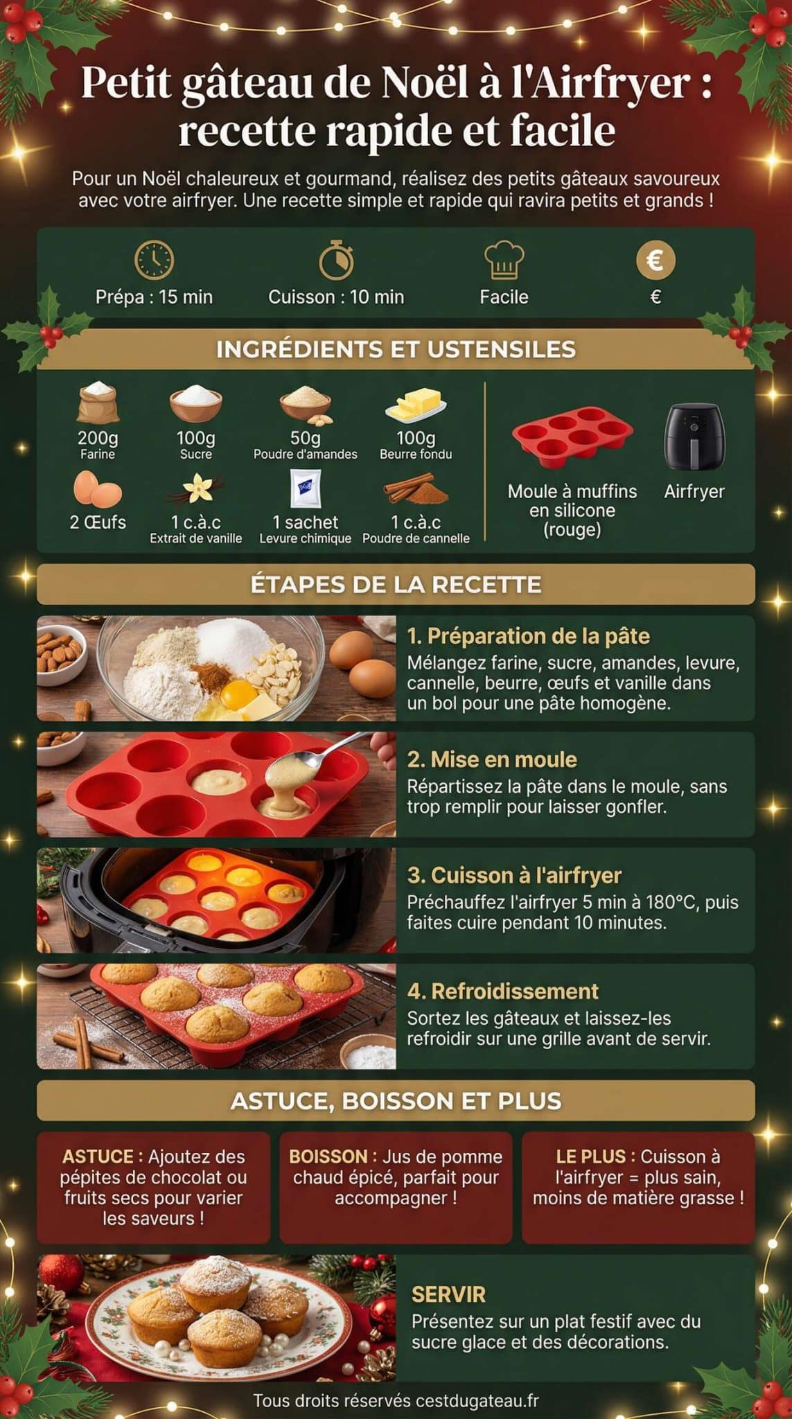 Fiche recette Petit g&acirc;teau de No&euml;l &agrave; l'Airfryer : recette rapide et facile