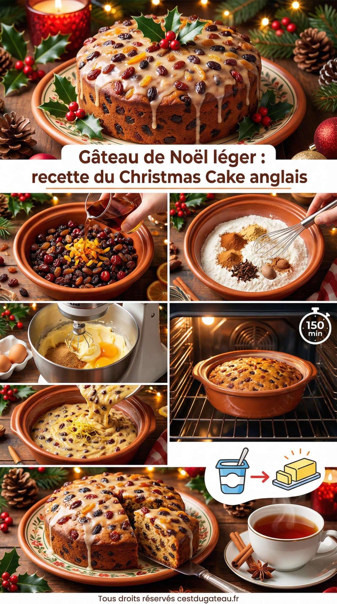 Fiche recette G&acirc;teau de No&euml;l l&eacute;ger : recette du Christmas Cake anglais
