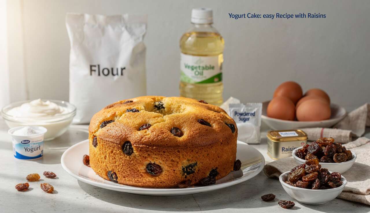 Gâteau au yaourt : recette facile aux raisins secs