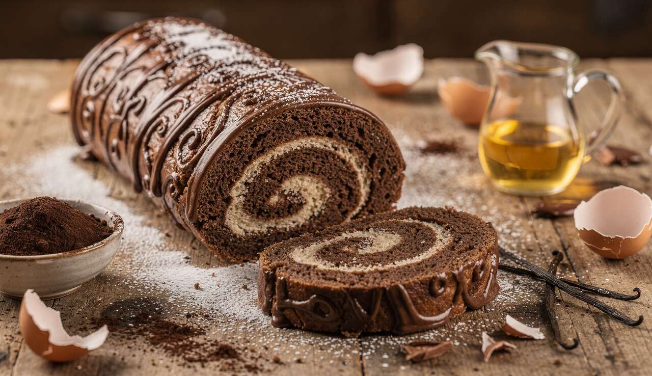 Gâteau roulé Nutella décor arabesques : recette facile et élégante