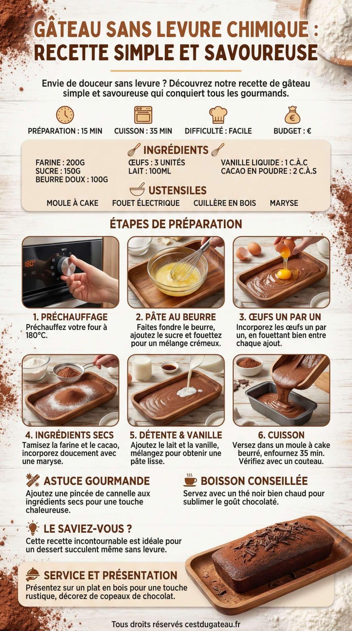 Fiche recette G&acirc;teau sans levure chimique : recette simple et savoureuse