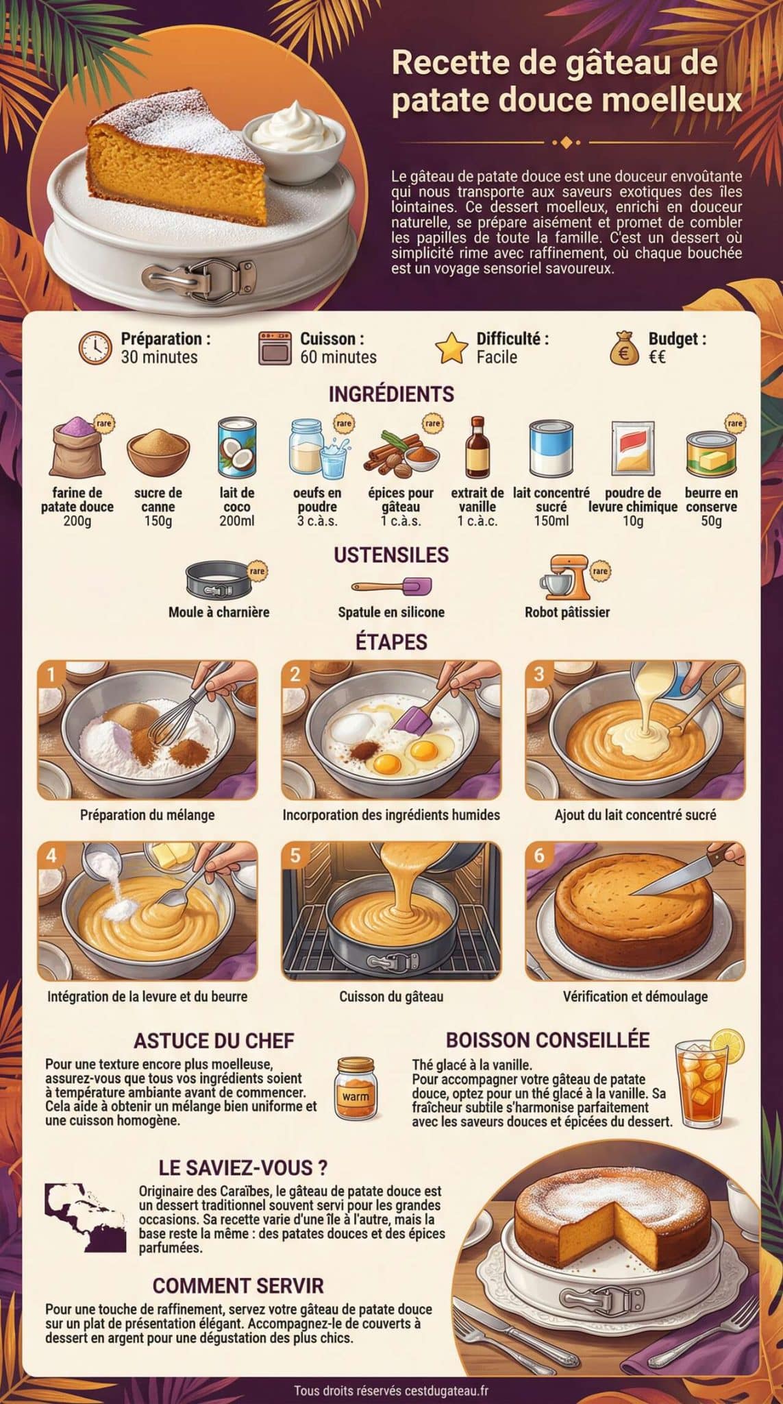 Fiche recette Recette de g&acirc;teau de patate douce moelleux