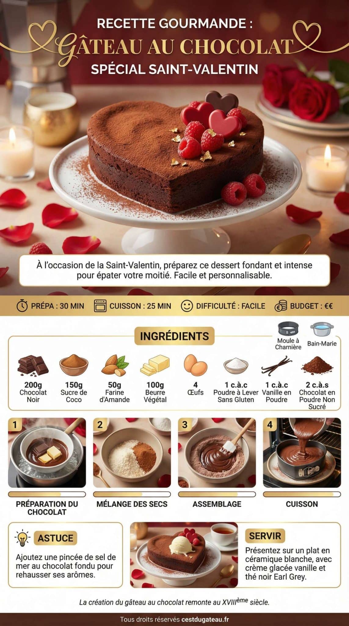 Fiche recette Recette gourmande : g&acirc;teau au chocolat sp&eacute;cial Saint-Valentin