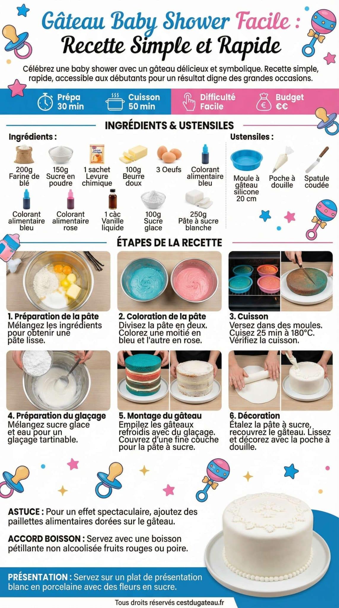 Fiche recette G&acirc;teau baby shower facile : recette simple et rapide