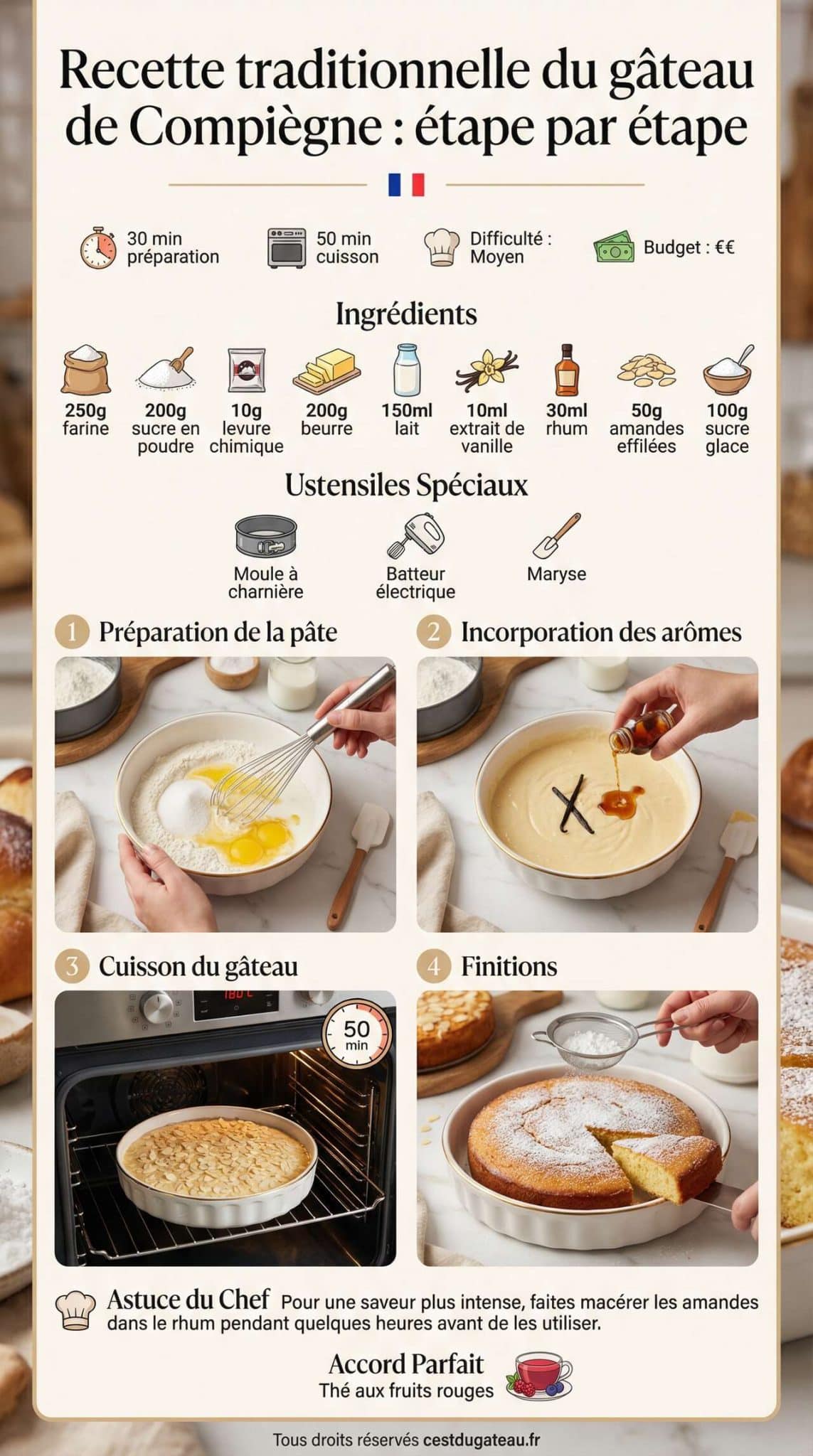 Fiche recette Recette traditionnelle du g&acirc;teau de Compi&egrave;gne : &eacute;tape par &eacute;tape