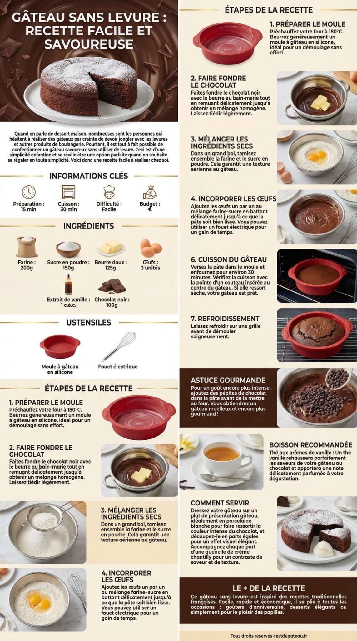 Fiche recette G&acirc;teau sans levure : recette facile et savoureuse