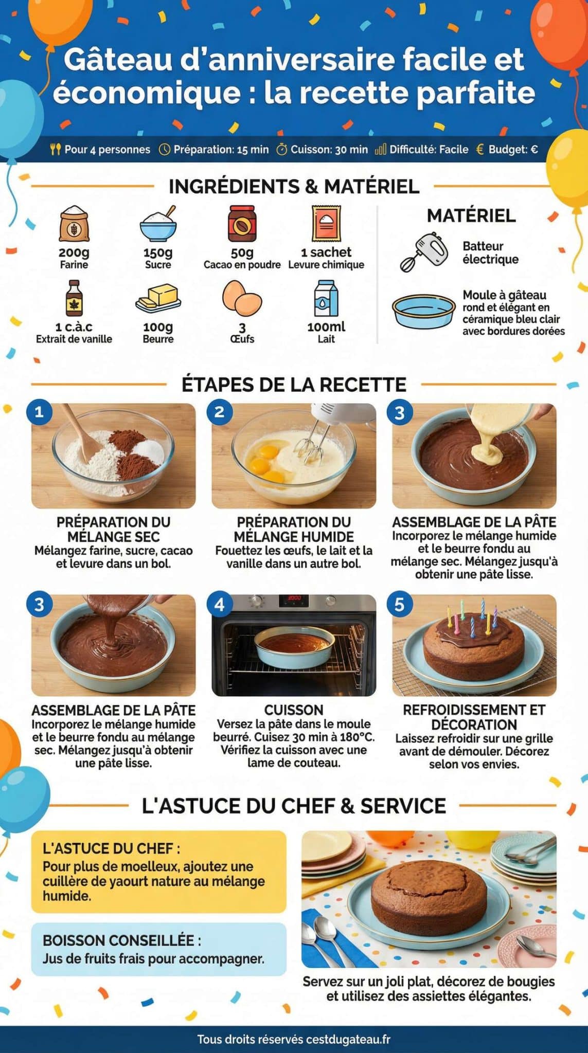 Fiche recette G&acirc;teau d'anniversaire facile et &eacute;conomique : la recette parfaite