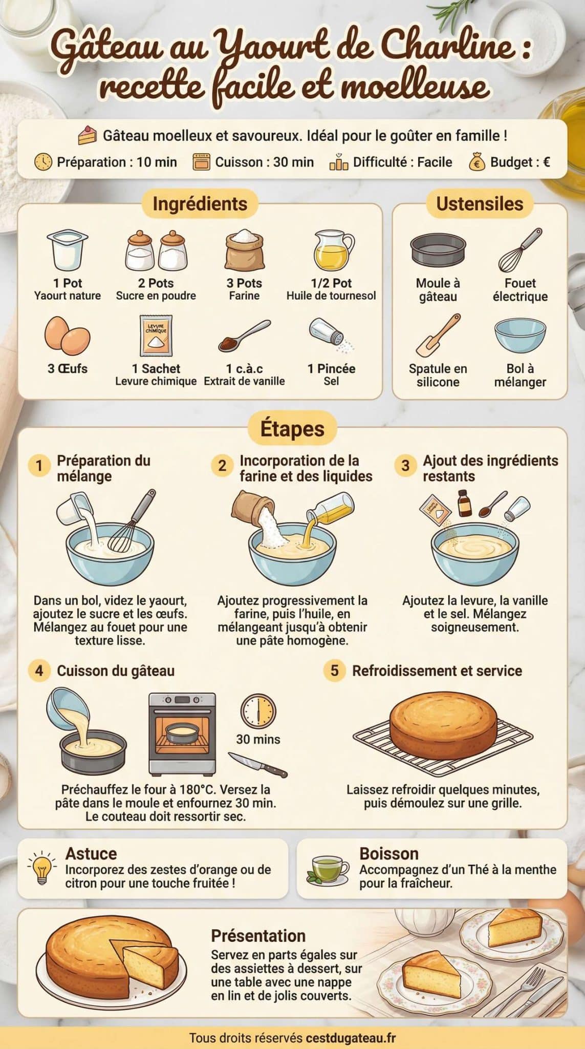Fiche recette G&acirc;teau au yaourt de Charline : recette facile et moelleuse