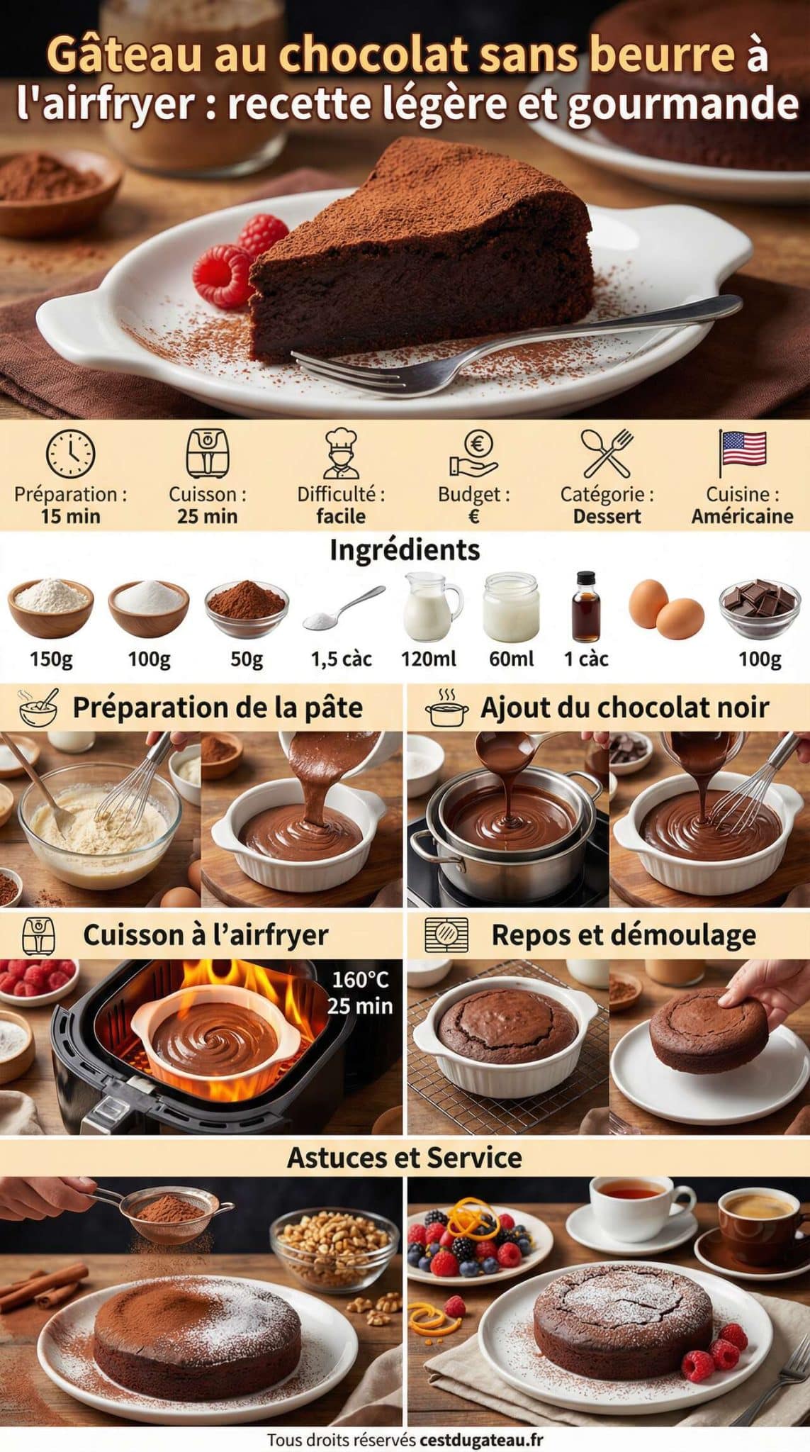 Fiche recette G&acirc;teau au chocolat sans beurre &agrave; l'airfryer : recette l&eacute;g&egrave;re et gourmande