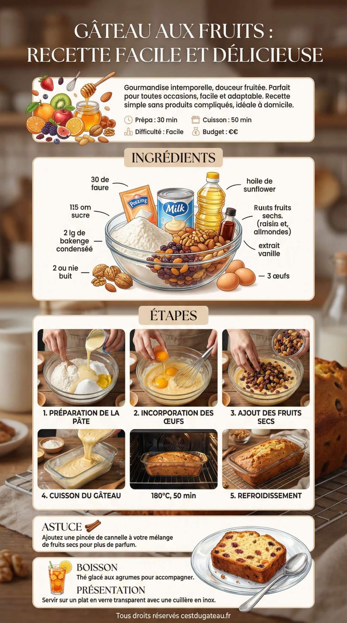 Fiche recette G&acirc;teau aux fruits : recette facile et d&eacute;licieuse