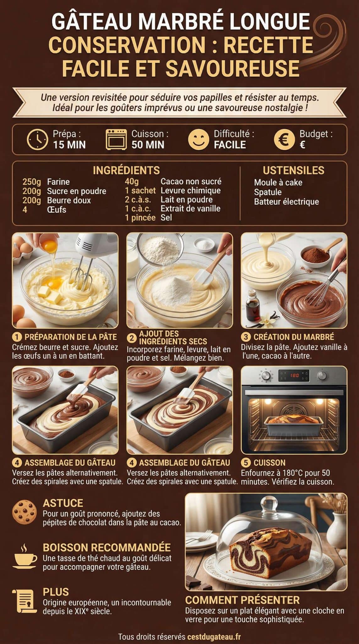 Fiche recette G&acirc;teau marbr&eacute; longue conservation : recette facile et savoureuse