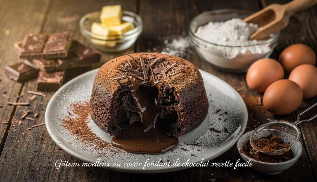 Gâteau moelleux au cœur fondant de chocolat : recette facile