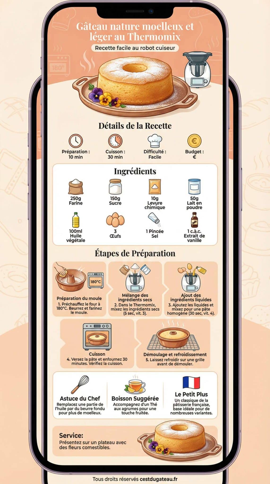 Fiche recette Gâteau nature moelleux et léger au Thermomix Fiche recette Gâteau nature moelleux et léger au Thermomix