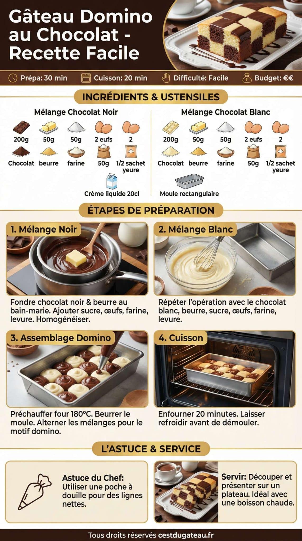 Fiche recette Recette facile : g&acirc;teau domino au chocolat
