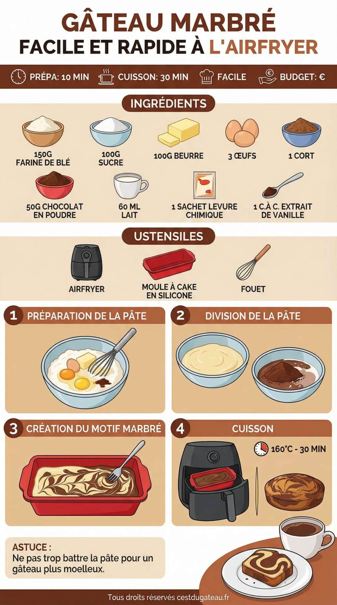 Fiche recette G&acirc;teau marbr&eacute; facile et rapide &agrave; l'Airfryer
