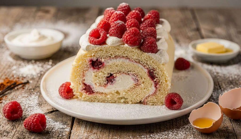 Gâteau roulé aux framboises et chantilly vanille de Cyril Lignac