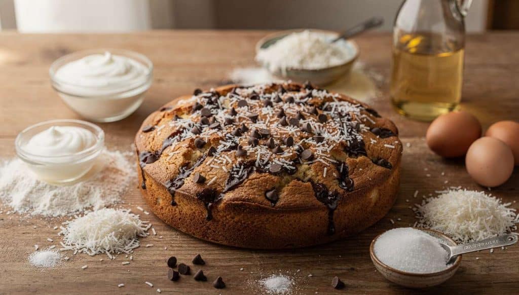 Gâteau au yaourt, coco râpée et pépites de chocolat : recette facile