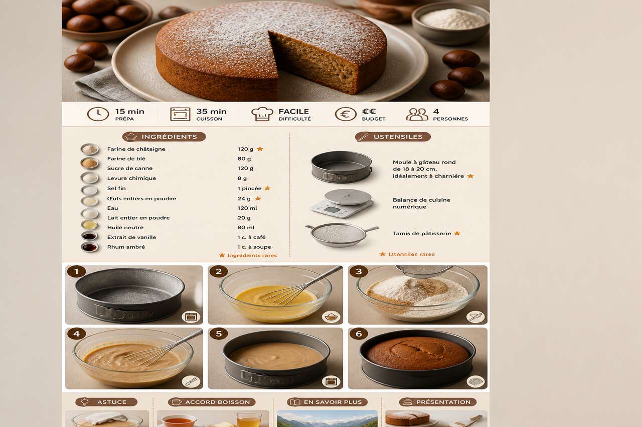 Fiche recette D&eacute;couvrez la recette de g&acirc;teau &agrave; la farine de ch&acirc;taigne facile et savoureuse
