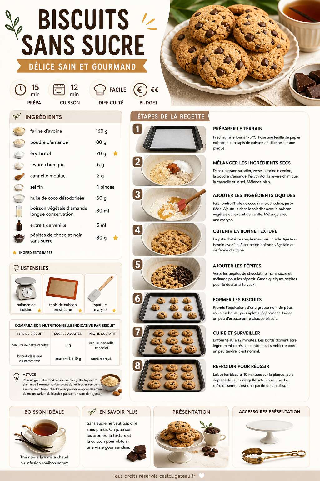 Fiche recette Recette de biscuits sans sucre : d&eacute;lice sain et gourmand