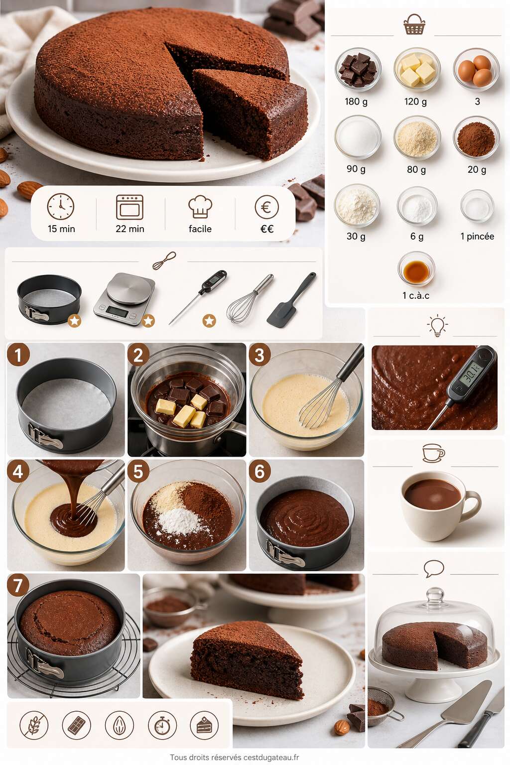 Fiche recette Recette g&acirc;teau au chocolat sans gluten moelleux : &eacute;tape par &eacute;tape