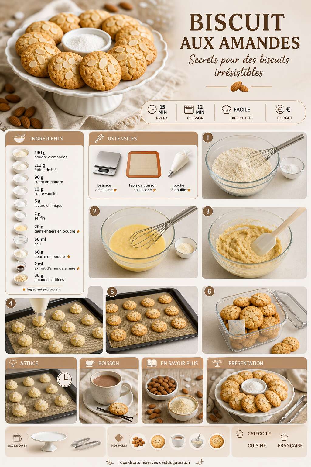 Fiche recette Recette biscuit aux amandes : secrets pour des biscuits irr&eacute;sistibles